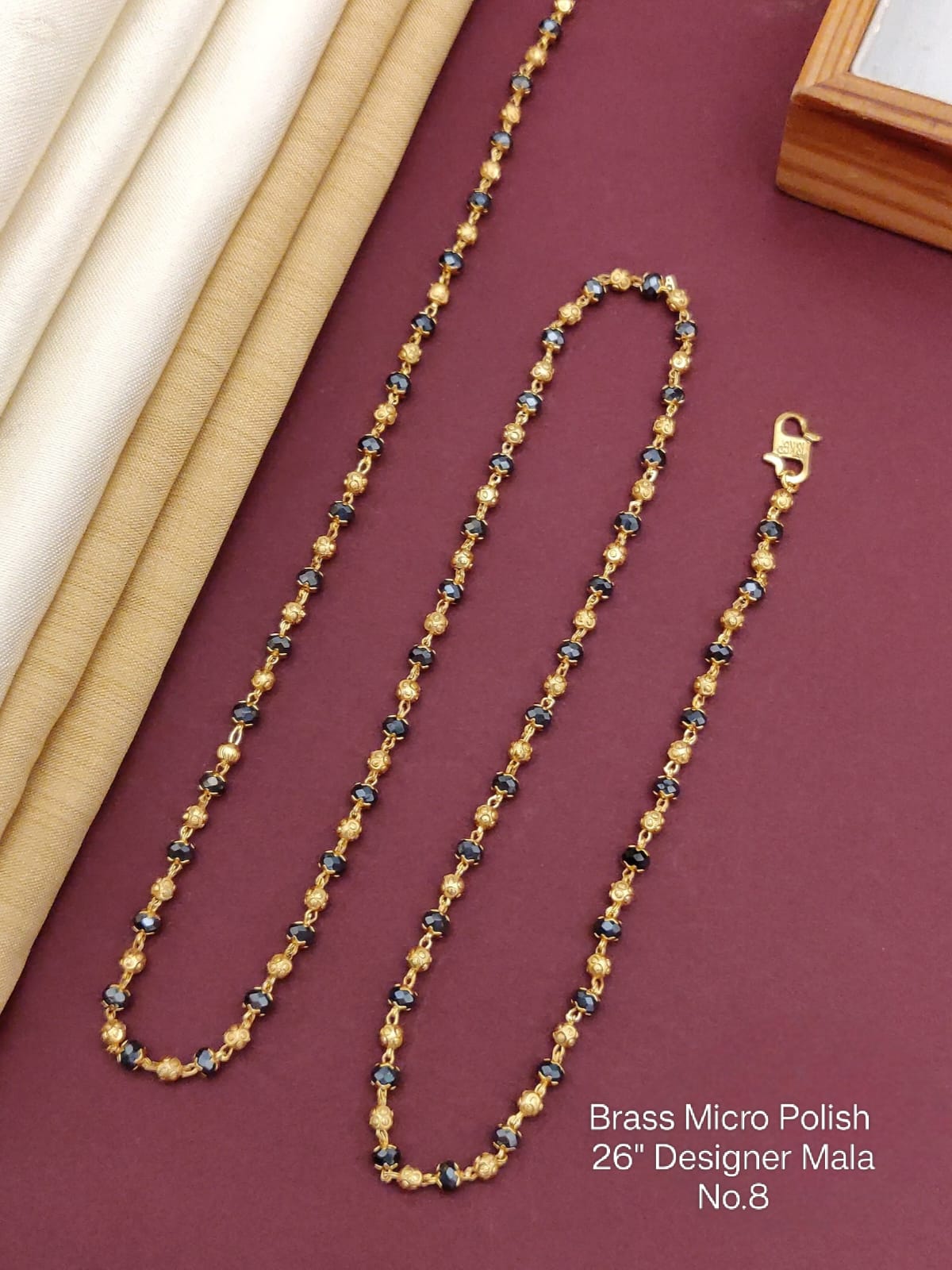 Royal Black Crystal Beaded Brass Mala chain for Women – 26 Inch