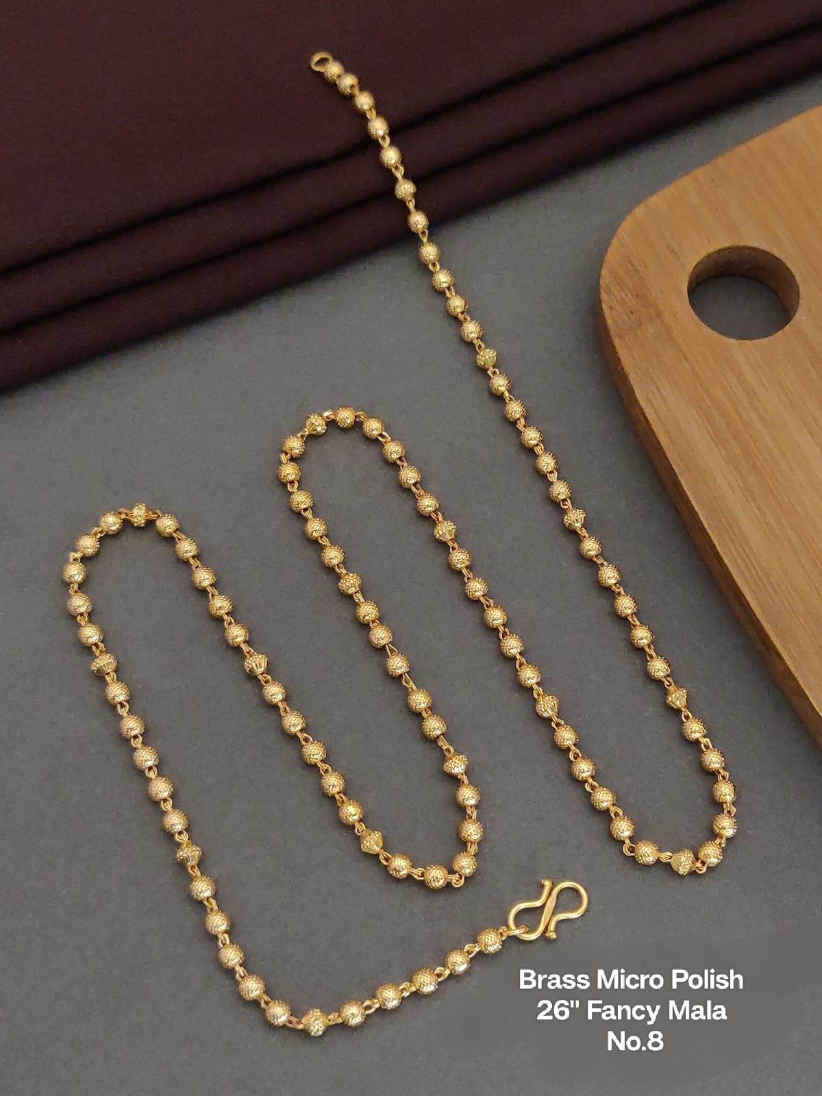 Brass Micro Polish Fancy Mala 26 Inch Gold Bead Necklace for Women