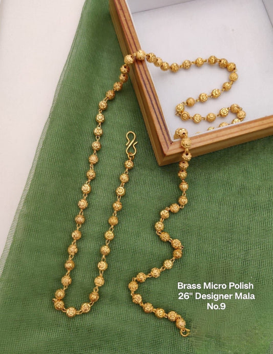 Brass micro polish 26 inch designer mala with gold toned beads